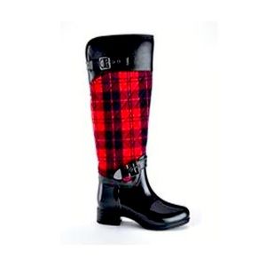 Charlie Paige leather tread buckle plaid boots